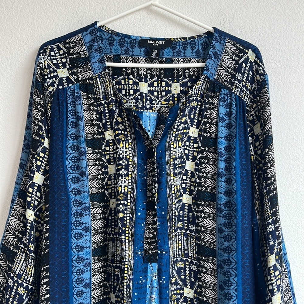 Nine West Multi Patterns Blue Tunic - image 4